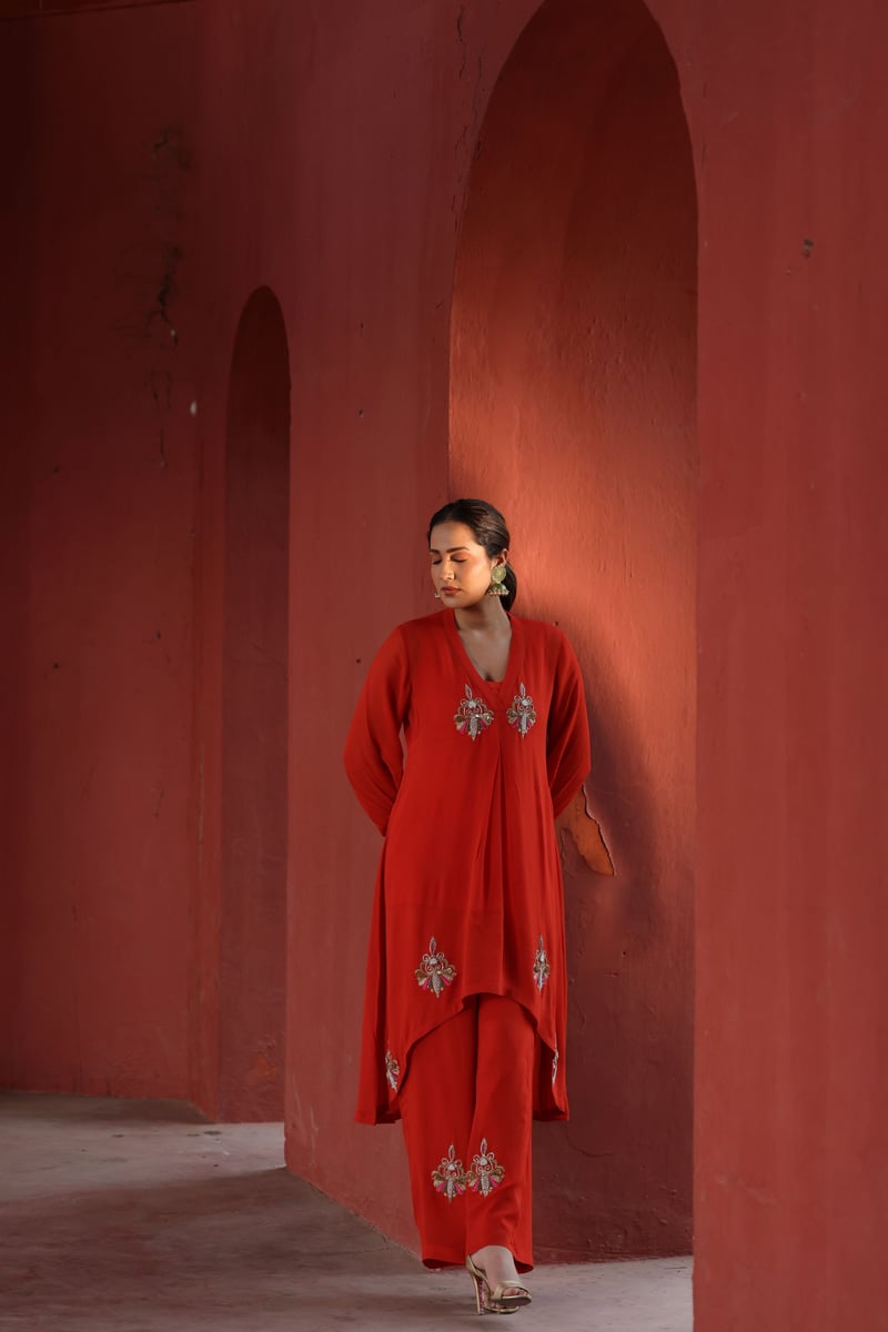 Georgette Red Co-Ord Set
