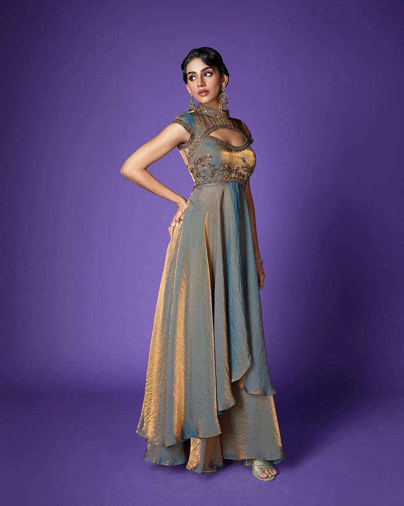 Twilight Dusk Shimmer Tissue Kurta Sharara Co-ord Set