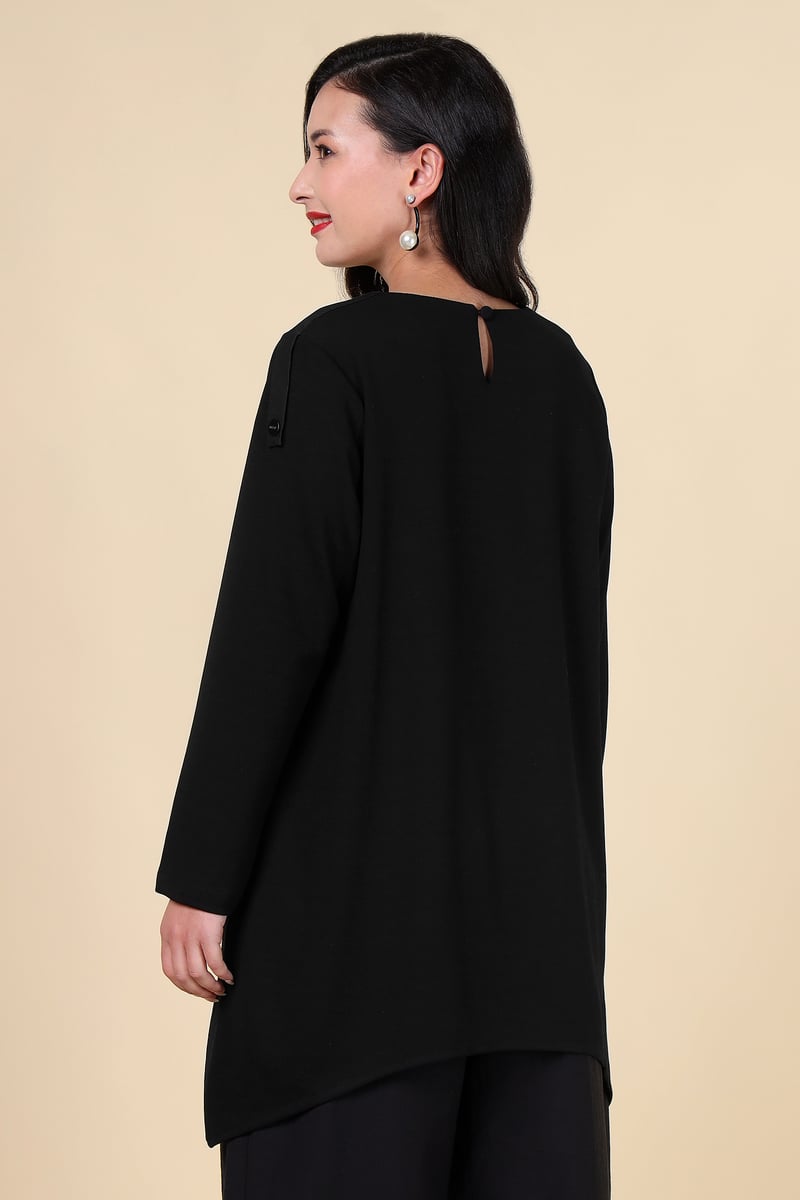 Black Asymmetric Layered Longline Top