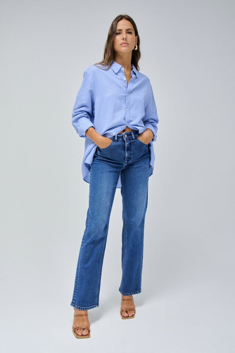 Medium Wash High-Rise Straight-Leg Jeans