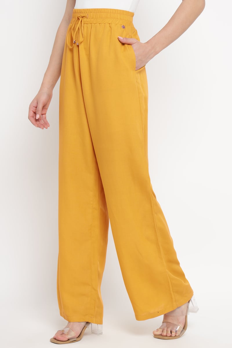 Ochre Wide-Leg Drawstring Waist Trousers