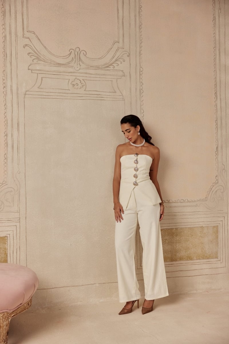Ivory Strapless Longline Waistcoat with Statement Buttons