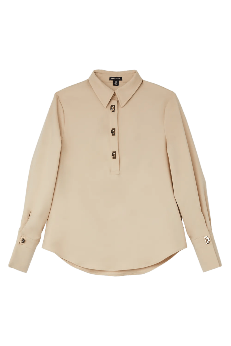 Sand Regular-Fit Collared Shirt with Statement Buttons