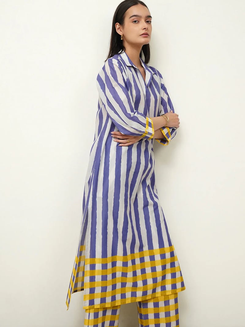 Cotton Stripe Play Shirt Collar Kurta