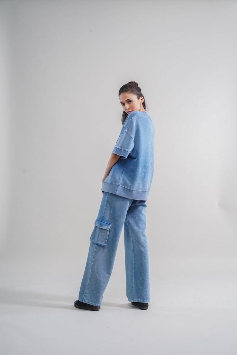 Washed Blue Cotton Terry Oversized Sweatshirt