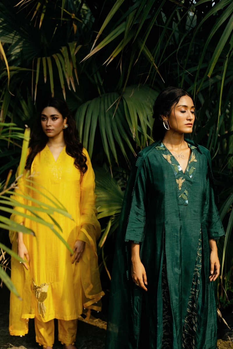 Green A-Line Embroidered Kurta Set with Dupatta — SHRISTICHETANI