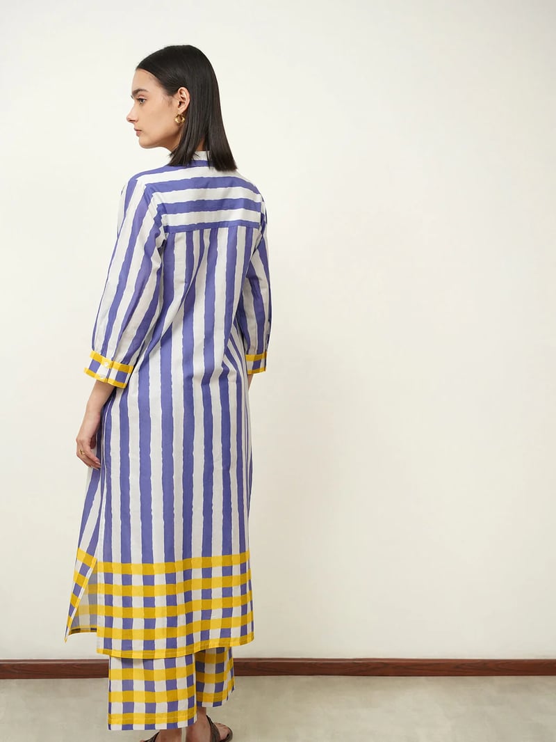 Cotton Stripe Trousers - Blue & Yellow