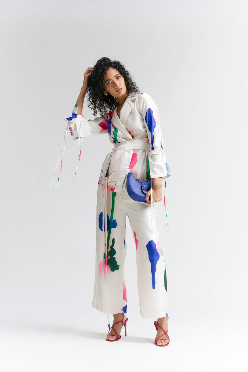 Colour Splash Blosson Printed Blazer Set