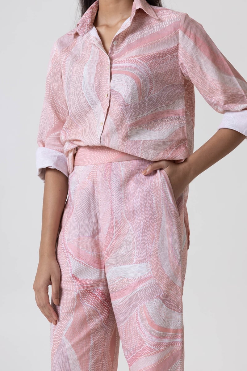 Pink Peach Abstract Printed Shirt and Trouser Co-ord Set