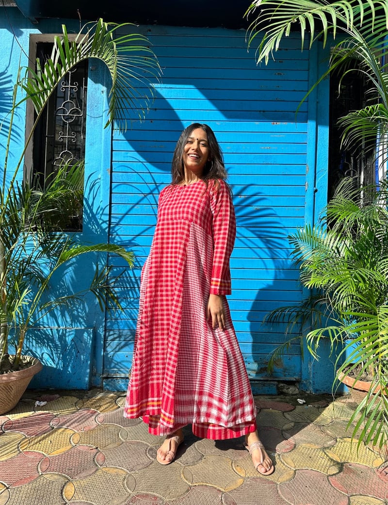 Side Panelled Red Dress Set (2 Piece Set)