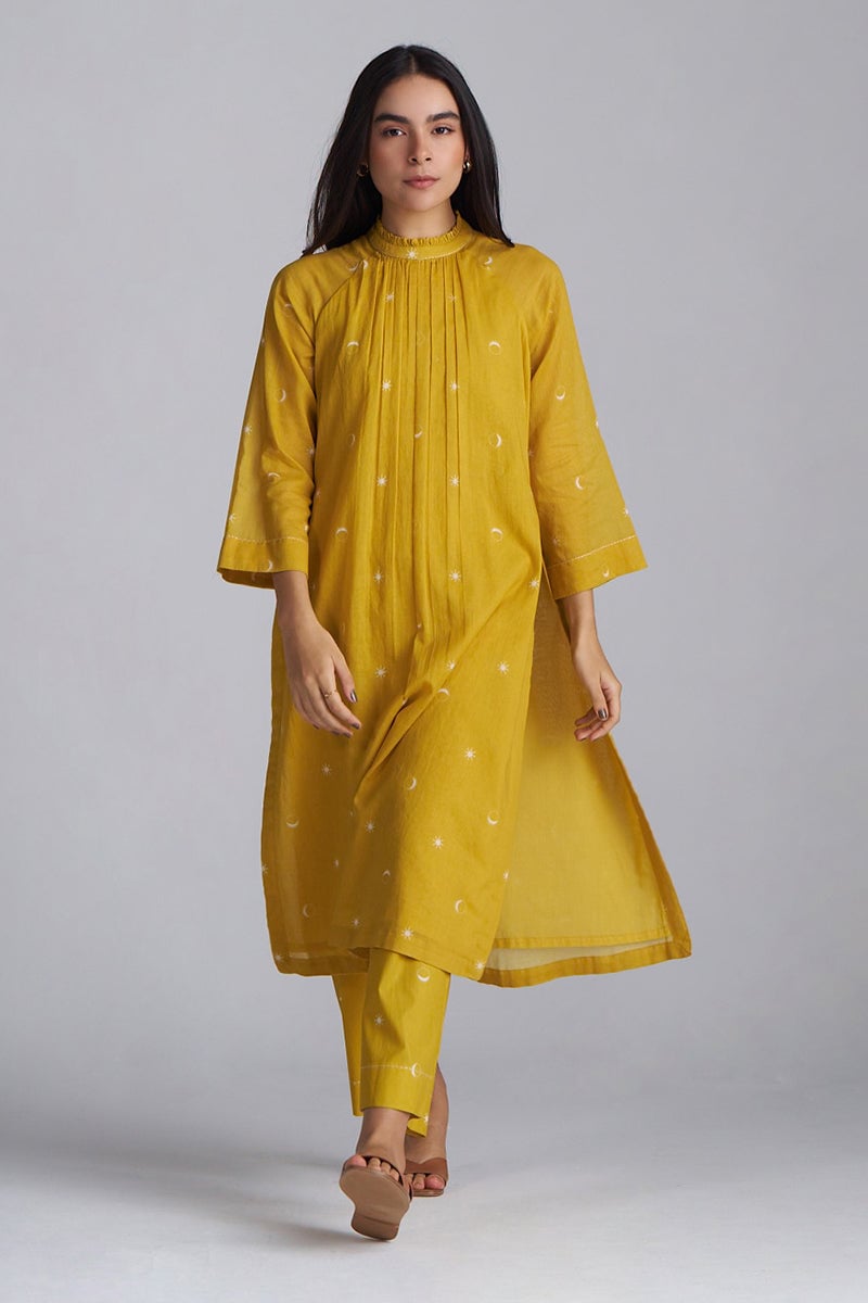 Nugget Gold Yellow Printed Mul-Cotton Co-ord Set