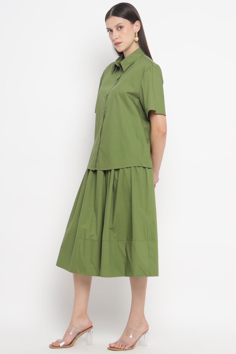 Olive Green Button-Down Shirt with Half Sleeves