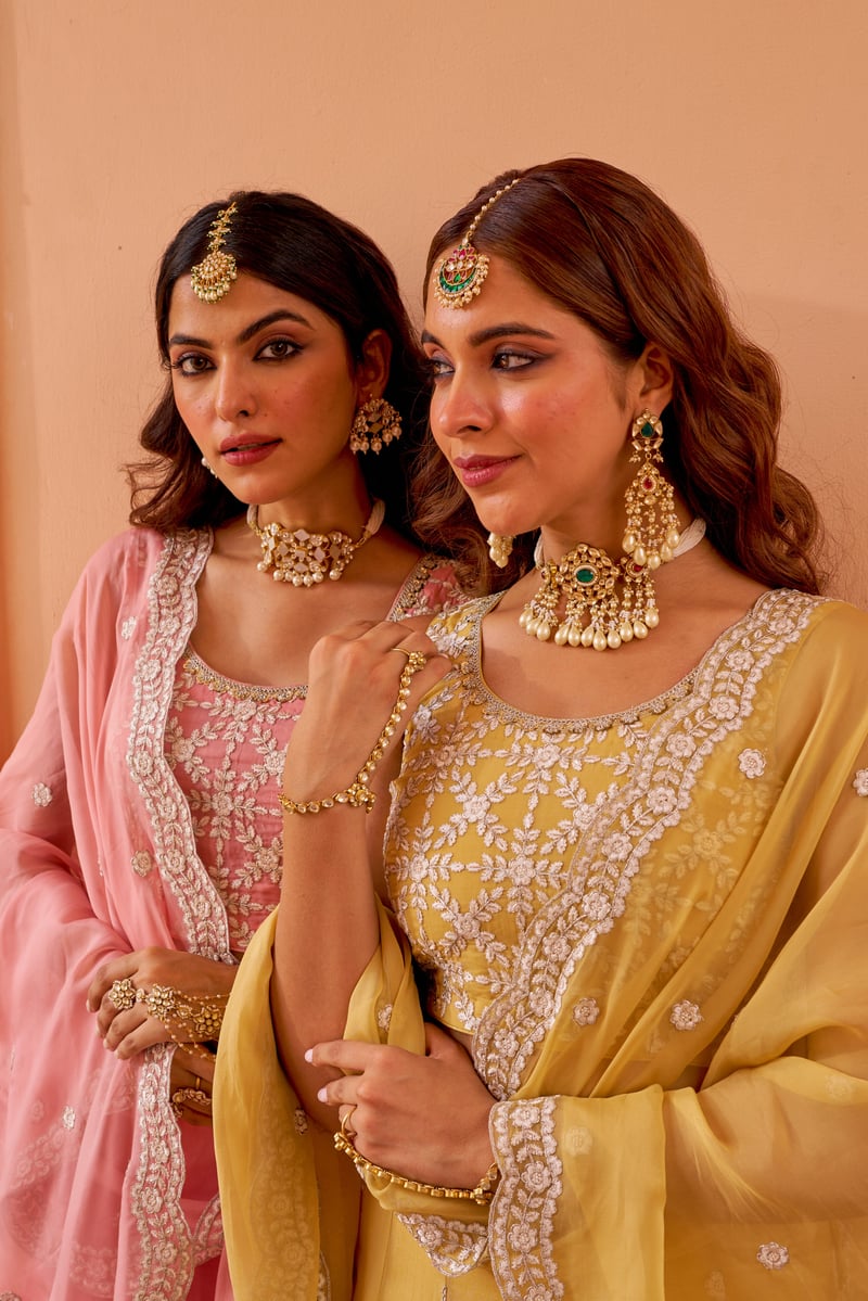 Pink Organza Embroidered Lehenga Set with Dupatta