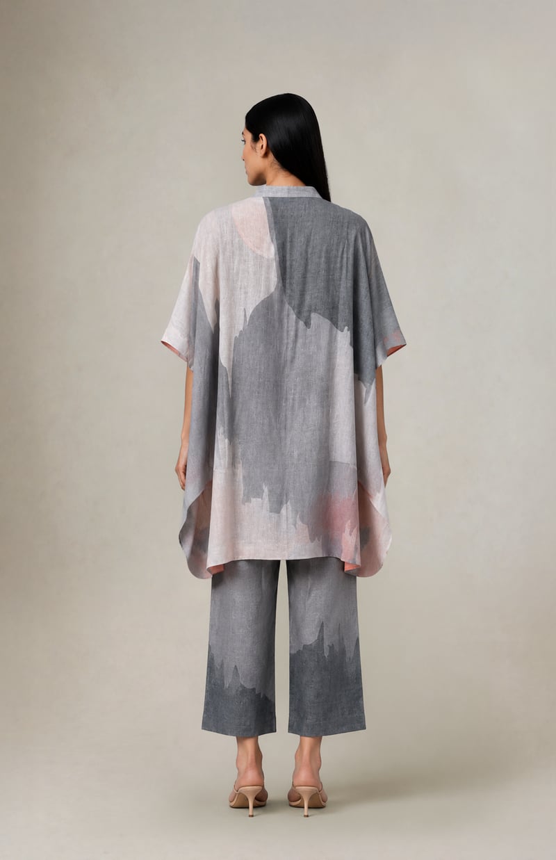 Grey Abstract Print Kaftan Co-ord Set