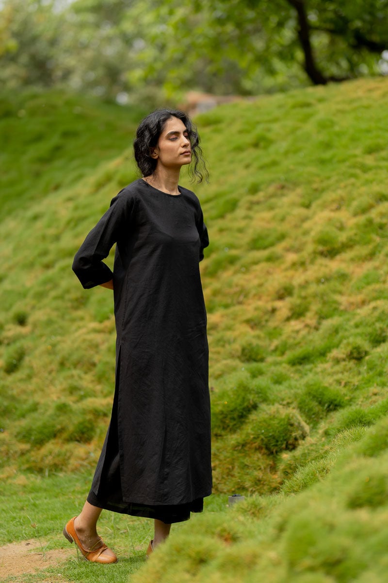 Black Cotton Kurta and Culotte Co-ord Set
