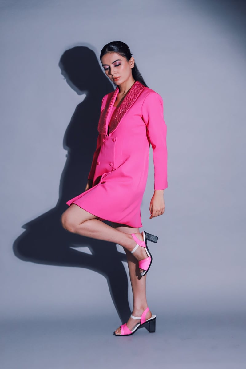 Fuschia Embellished Lapel Blazer Mini Dress