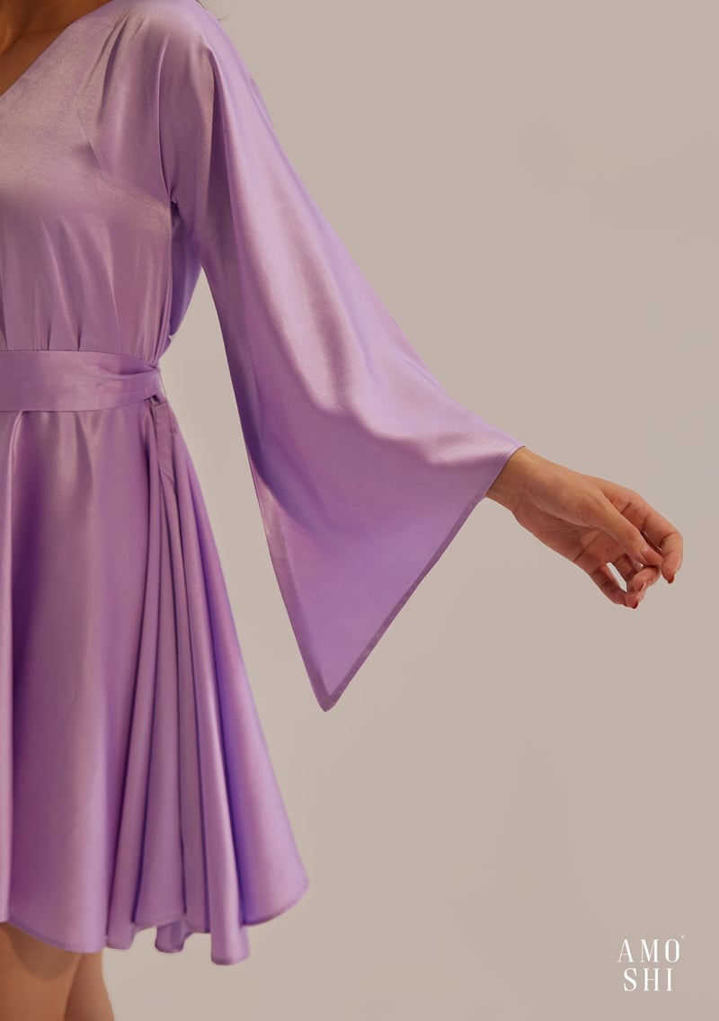 Lilac Satin Fit and Flare Mini Dress with Belt