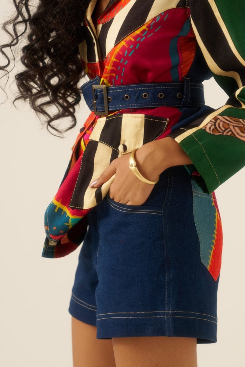Multicolor Printed Belted Safari Jacket