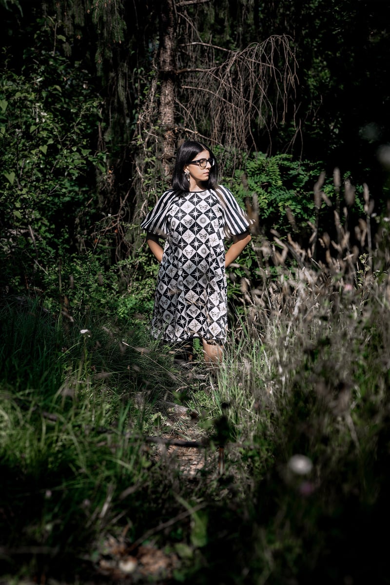 White/Black Oversized Celestial Print Mini Shift Dress