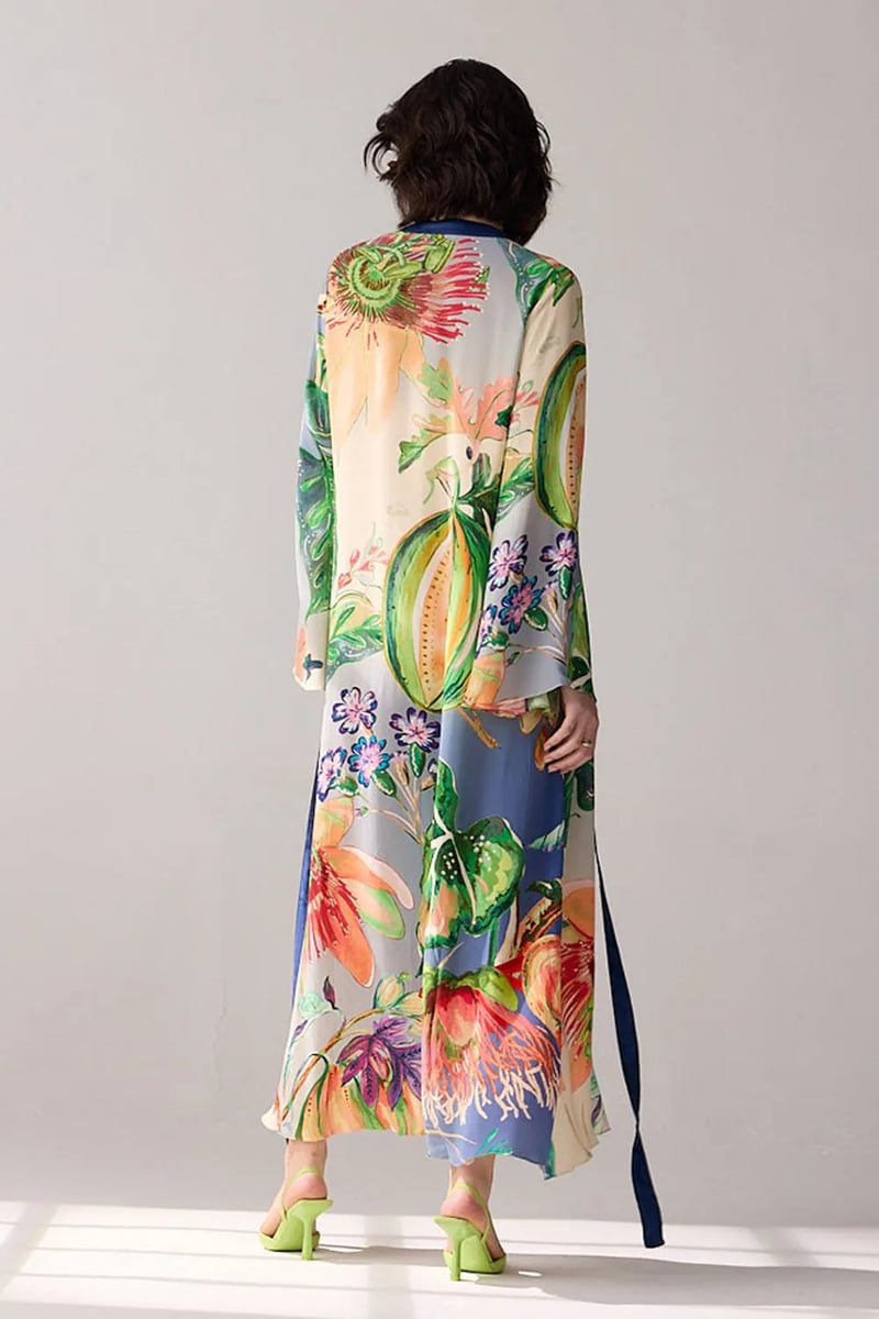 Pink Ombre Printed Maxi Dress with Flare Sleeves