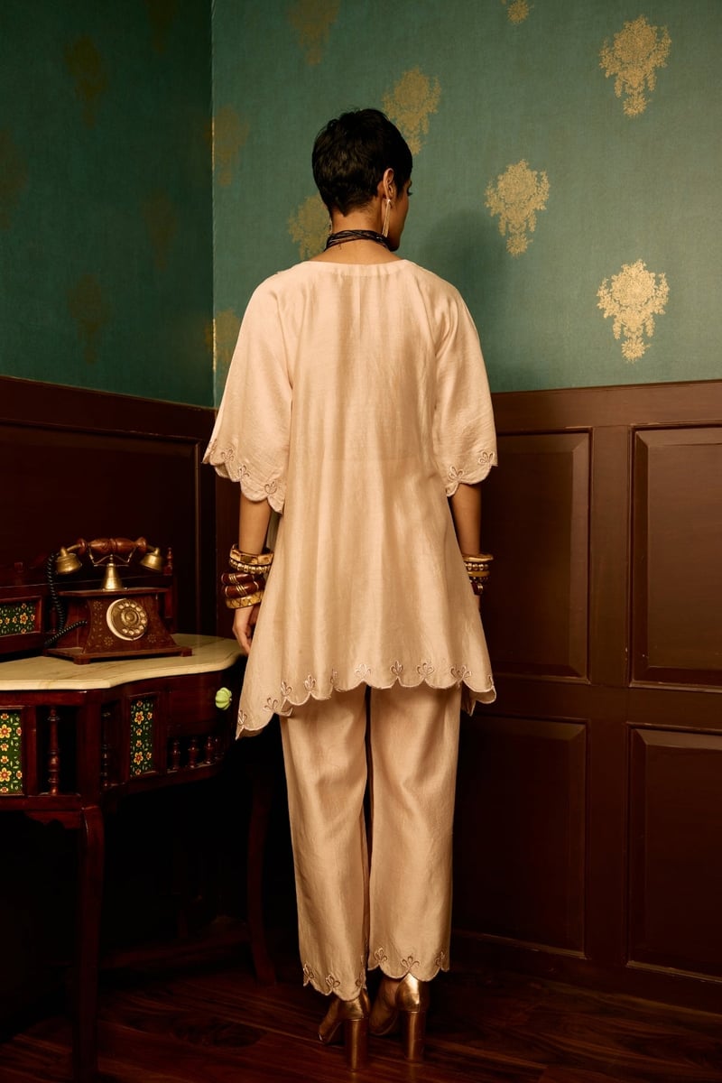 Baby Pink Chanderi Wrap Top and Flared Garara Co-ord Set