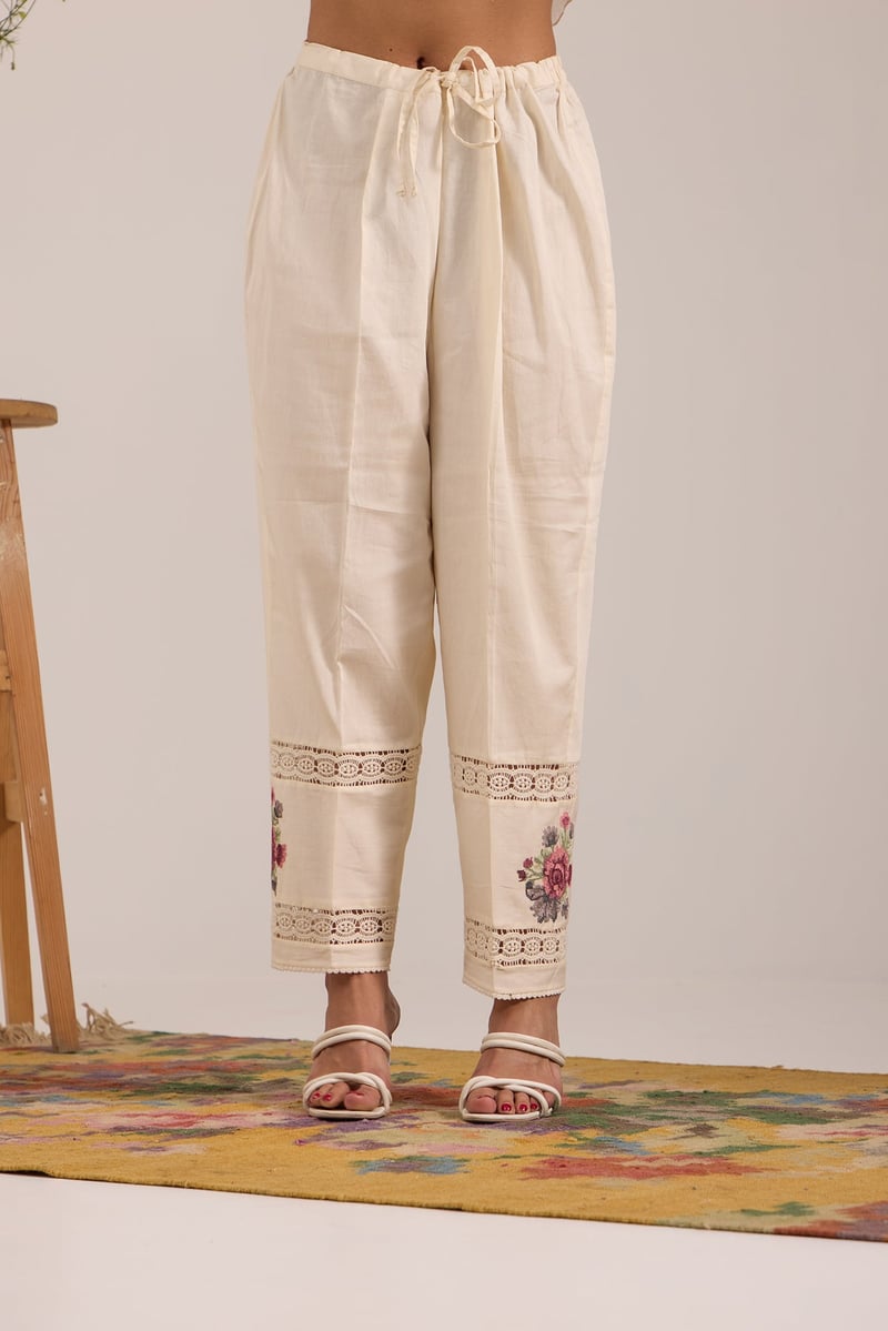 Off-White Mul Chanderi Shirt and Pants Co-ord Set