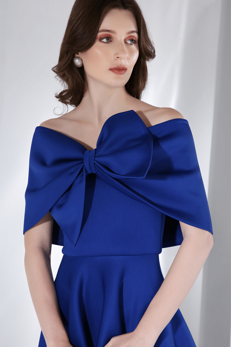 Blue Strapless Fit and Flare High-Low Midi Dress Set