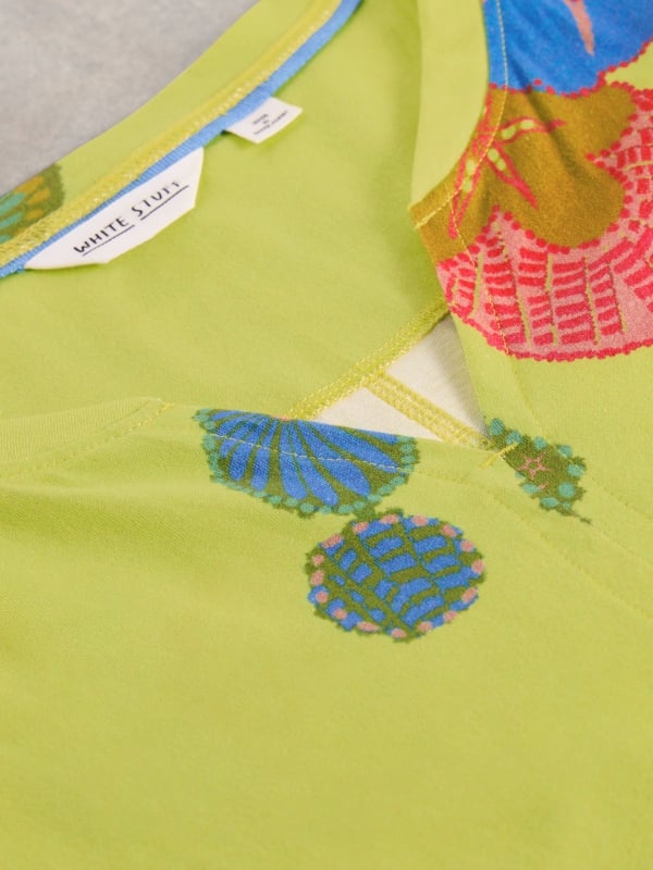 Yellow Print Notch Neck Cotton Jersey T-Shirt