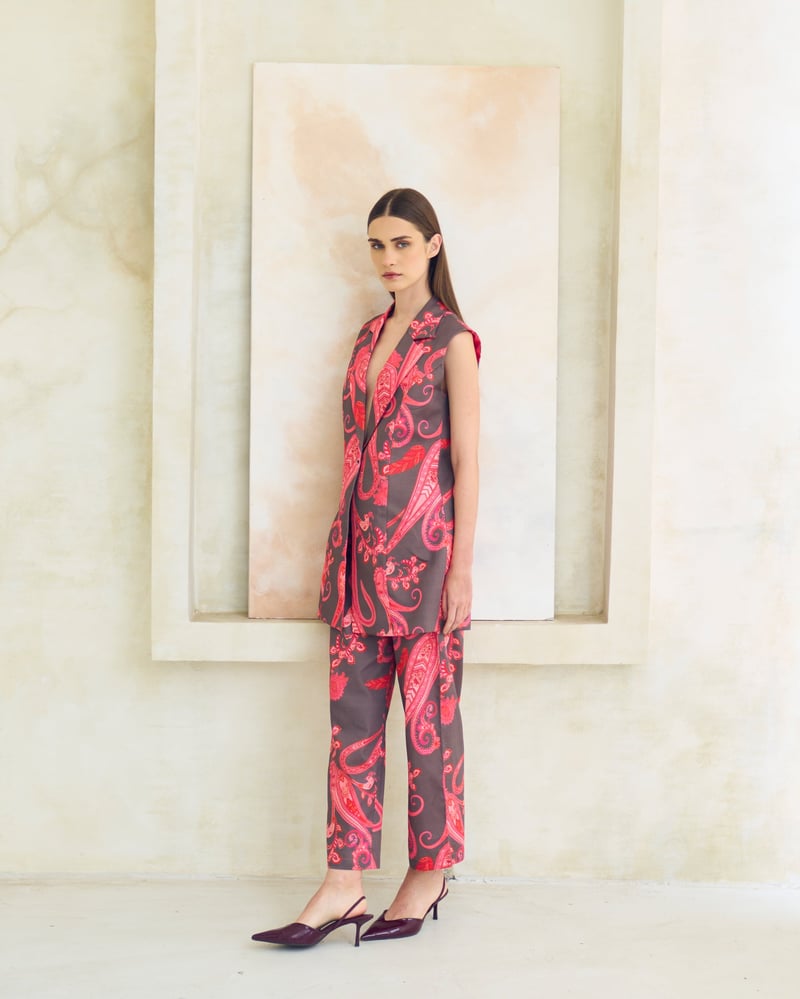 Multicolor Paisley Waistcoat and Trouser Co-ord Set