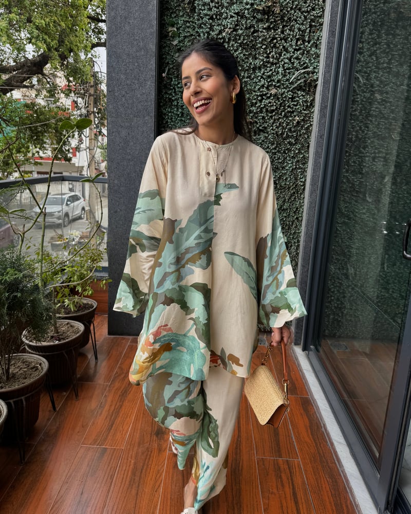 Multicolor Abstract Printed Tunic and Pant Co-ord Set