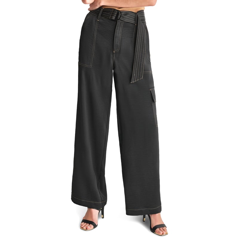 Black High-Rise Wide-Leg Cargo Trousers