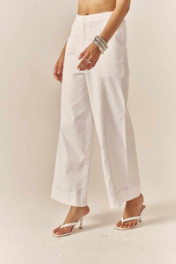 White Denim Oversized Shirt and Flared Pants Co-ord Set
