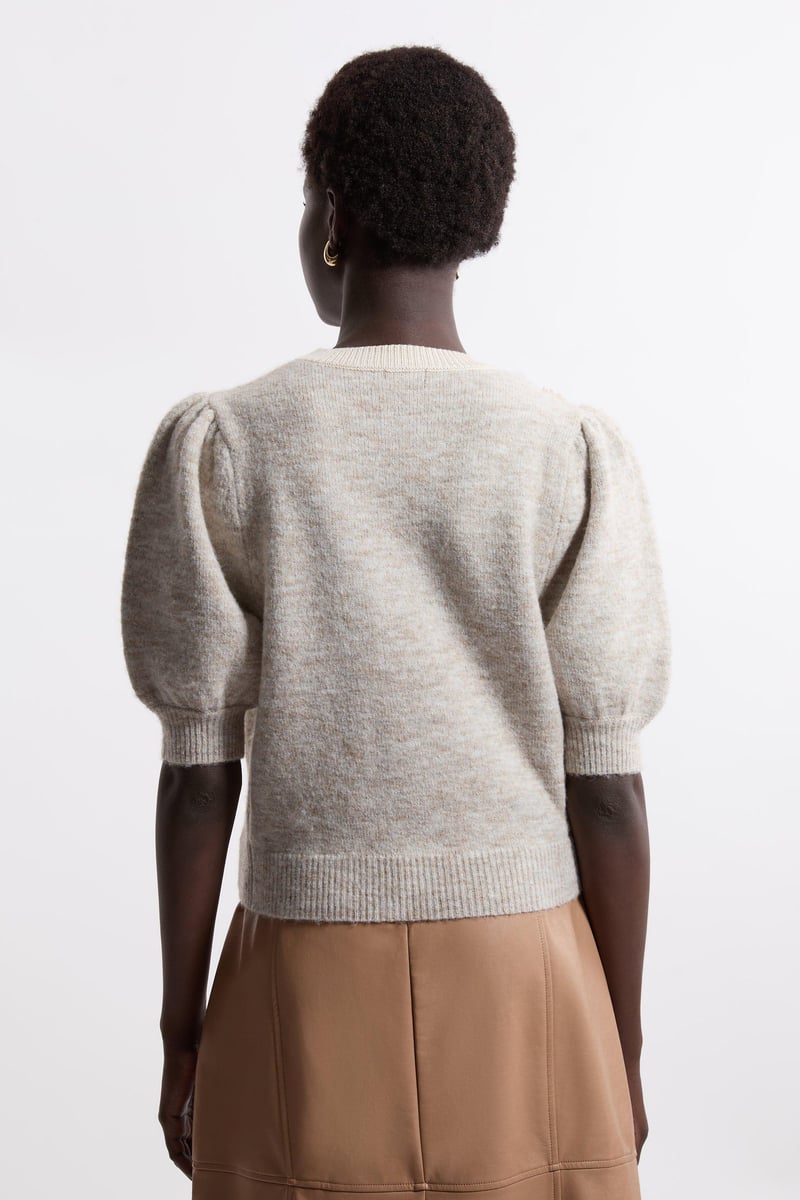 Ivory Embellished Puff Sleeve Pullover Sweater