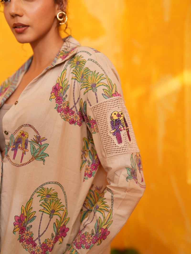 Dusty Lilac Tropical Printed Shirt and Pant Co-ord Set