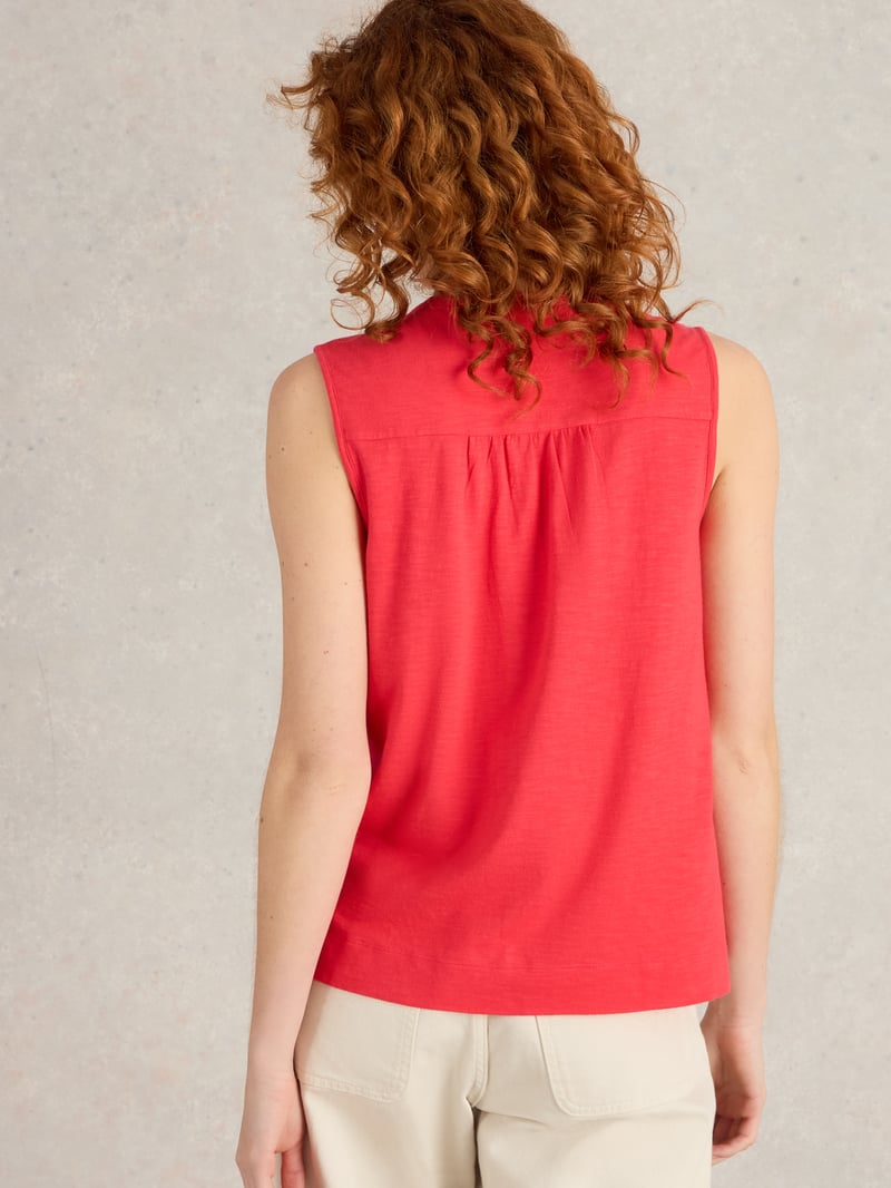 Bright Pink Sleeveless V-Neck Button-Through Top