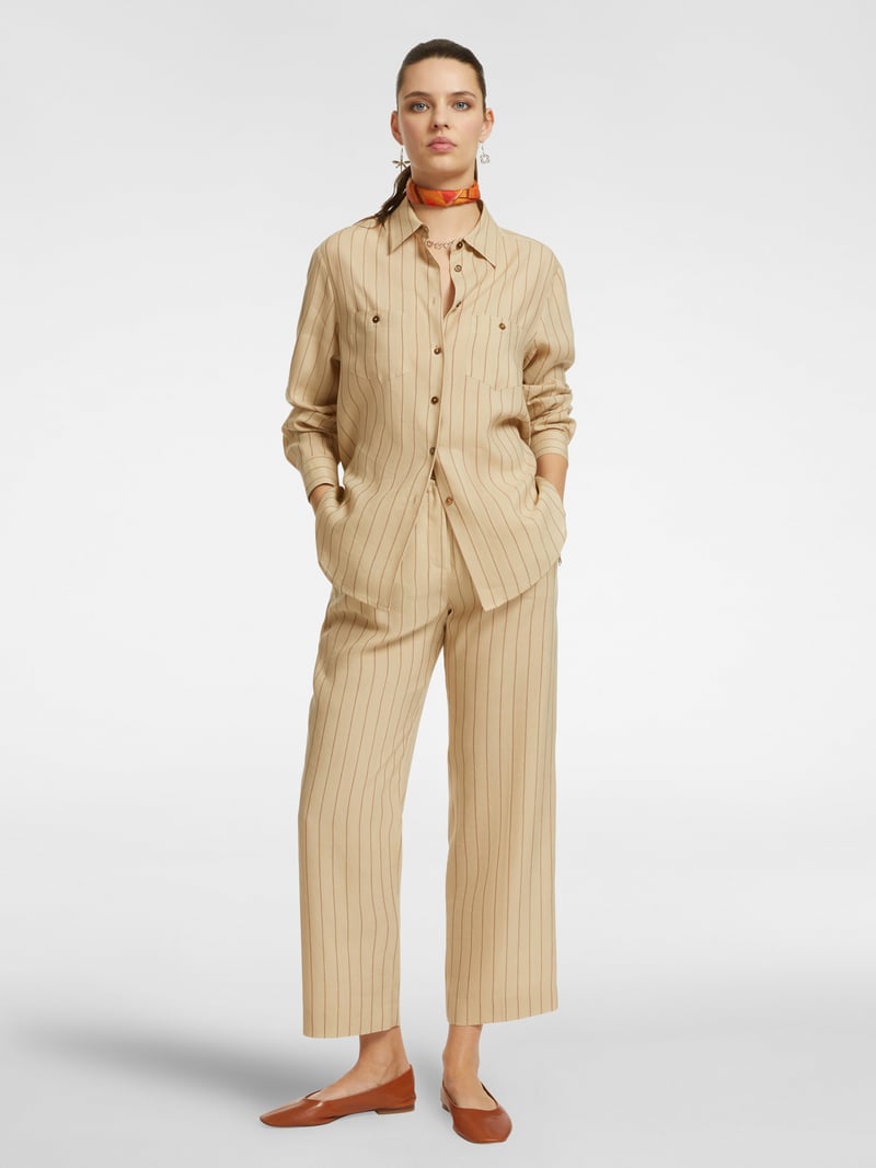 Sand Pinstripe Button-Down Shirt with Chest Pockets