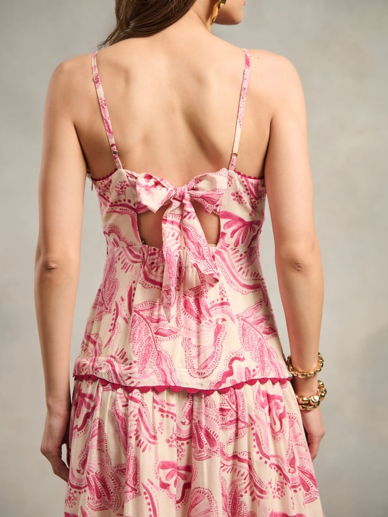 Pink Printed Halter Neck Tiered Maxi Dress