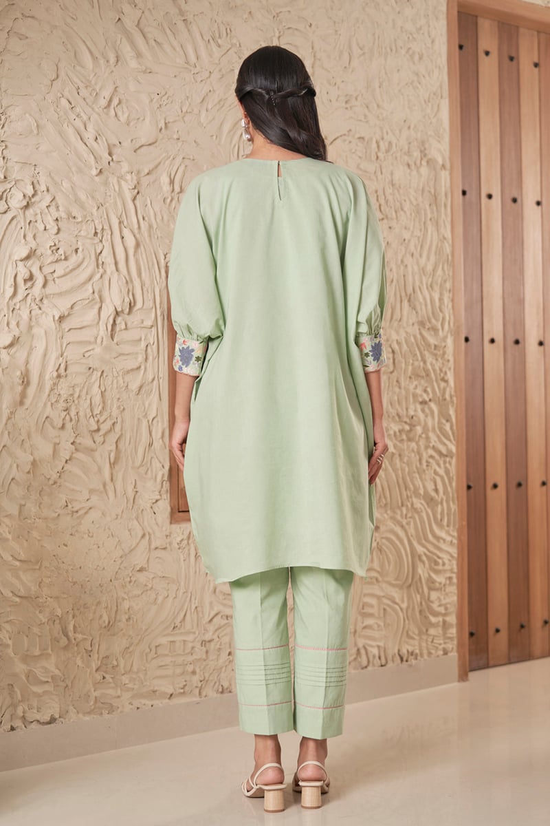 Mint Green Mul Mul Kaftan-Style Kurta Set