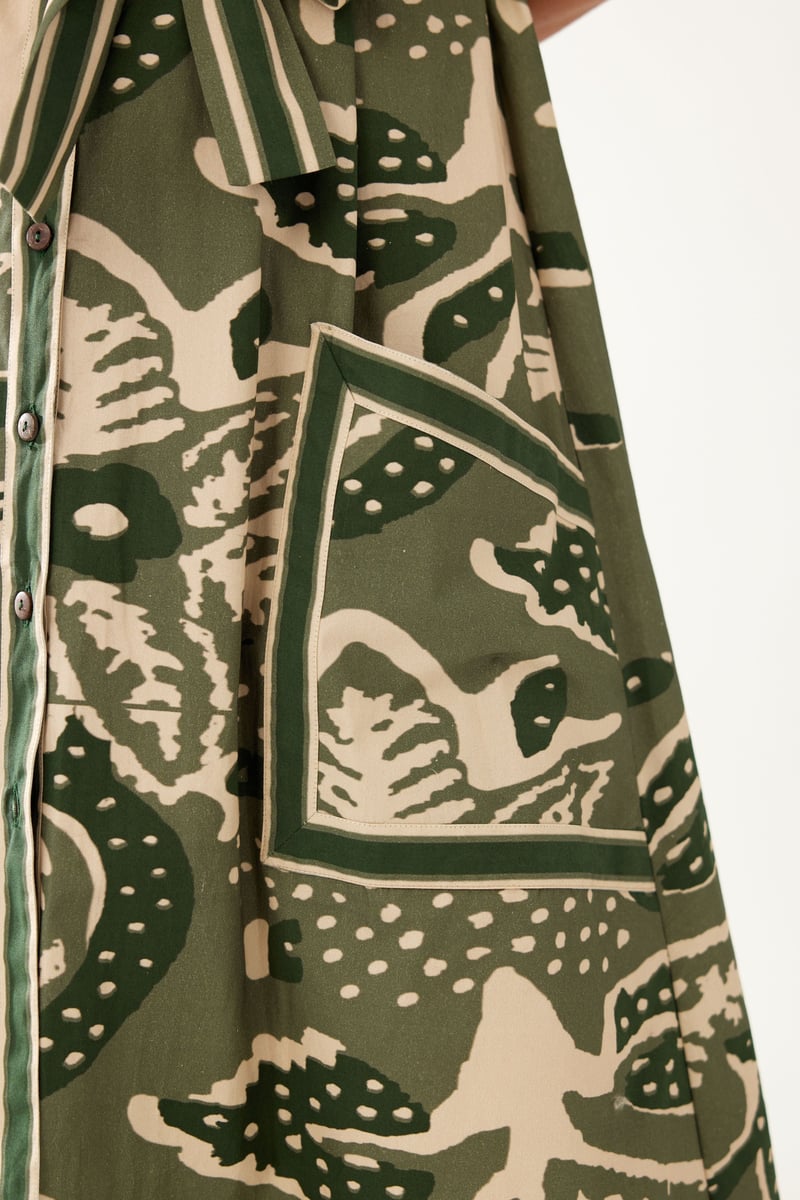 Green And Cream Floral Shirt Dress