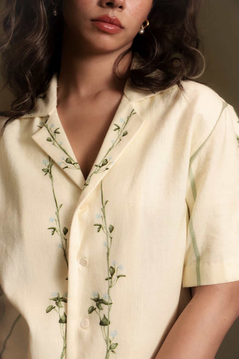 Butter Yellow Khadi Relaxed-Fit Printed Shirt