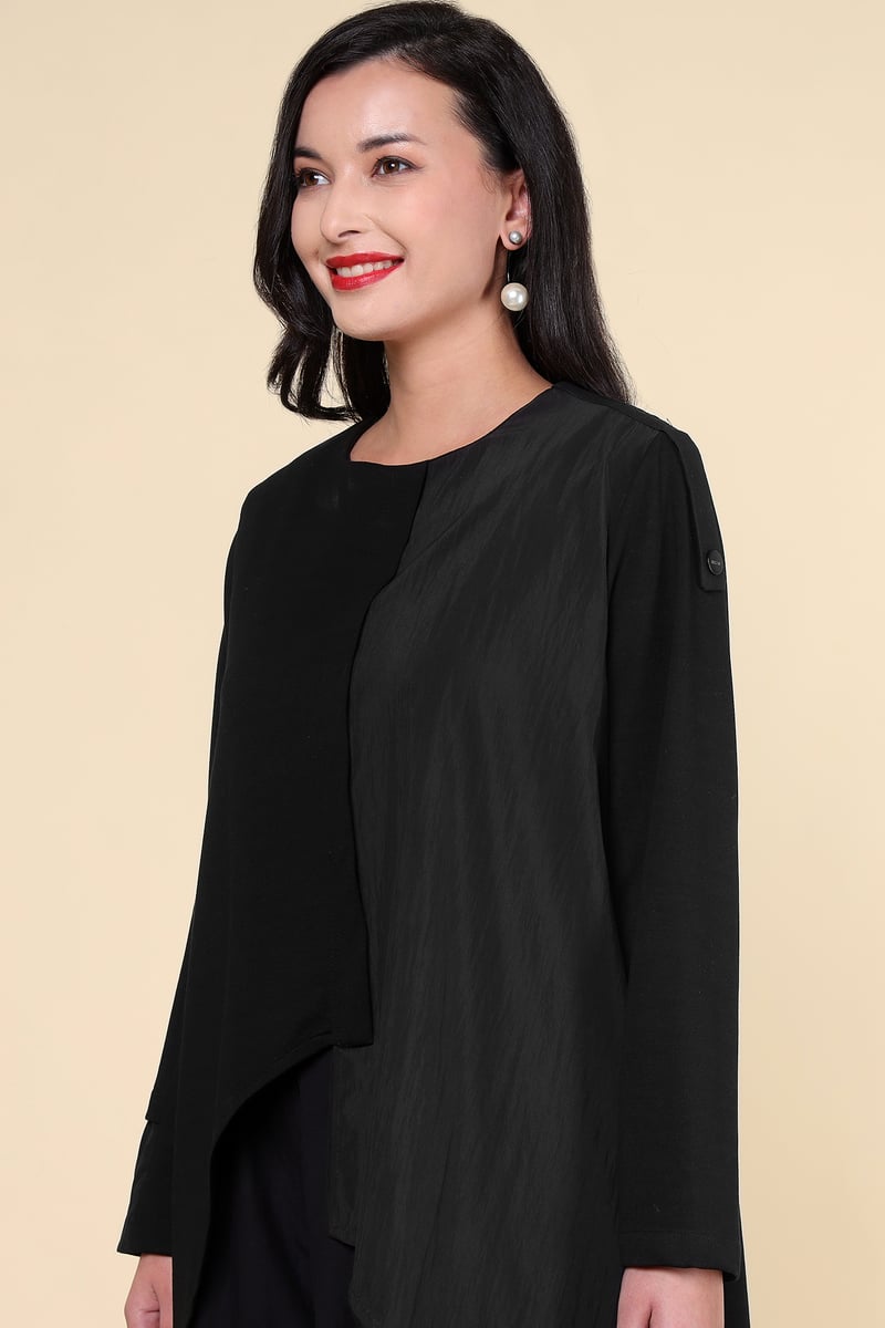Black Asymmetric Layered Longline Top