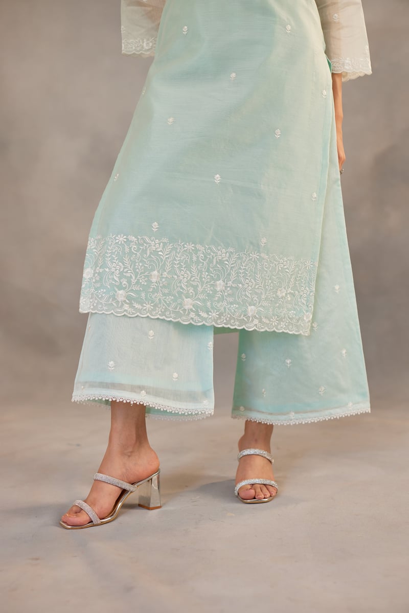 Mint Green Embroidered Straight Kurta Suit Set