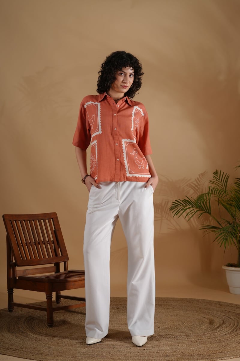 Rust Placement Printed Boxy Shirt