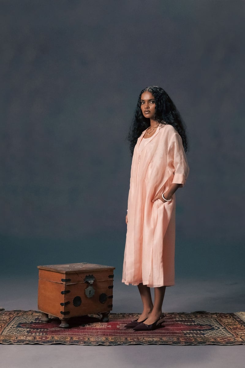 Organza Jacket With Print Straight Cut Dress