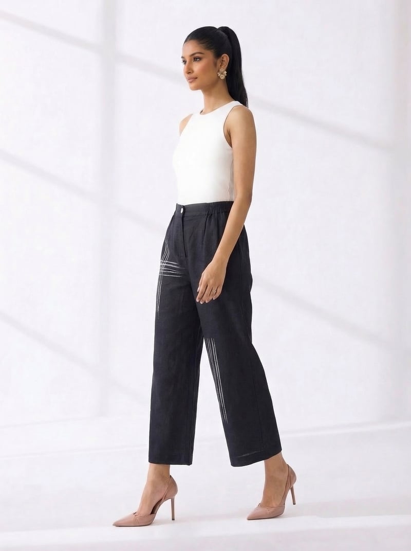 Black Ikat Drawstring Trouser