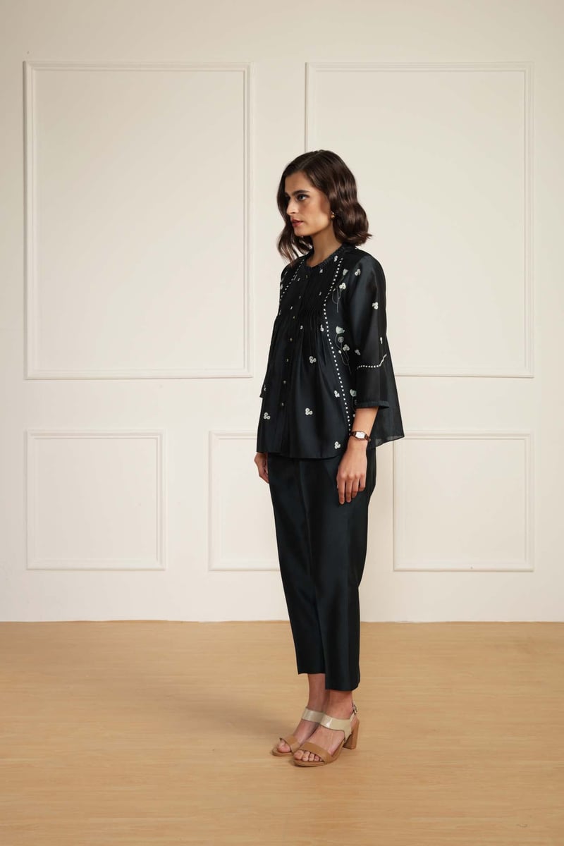 Indigo Silk Chanderi Shirt and Straight Pant Co-ord Set