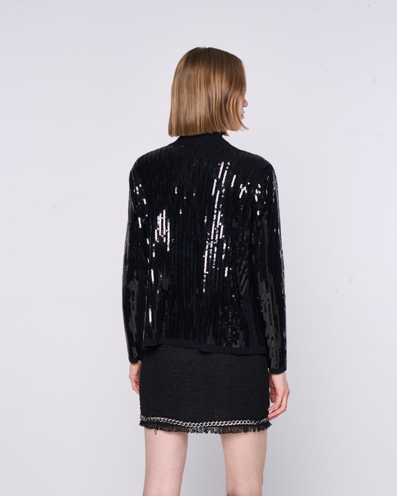 Black Sequin Turtleneck Cardigan
