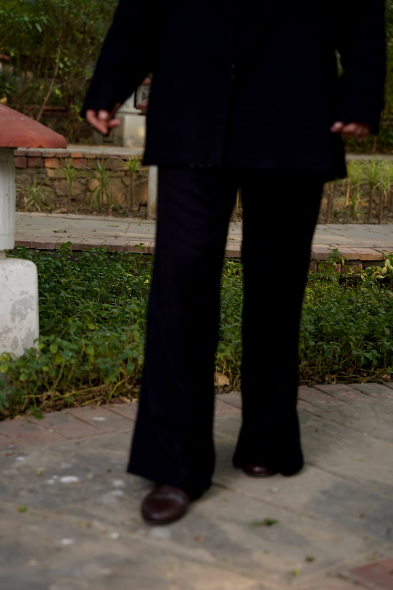 Black Merino Wool Kurta and Trousers Co-ord Set