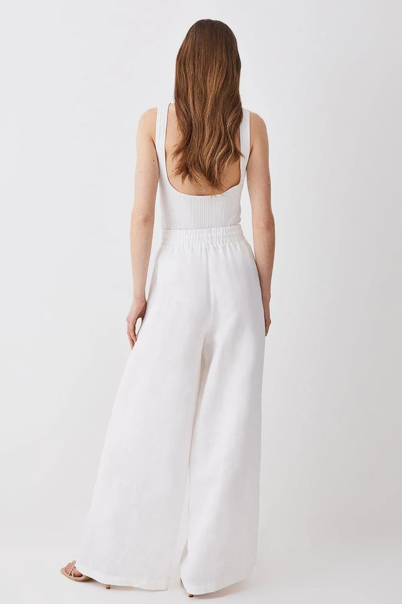 White Cotton Wide-Leg Drawstring Trousers