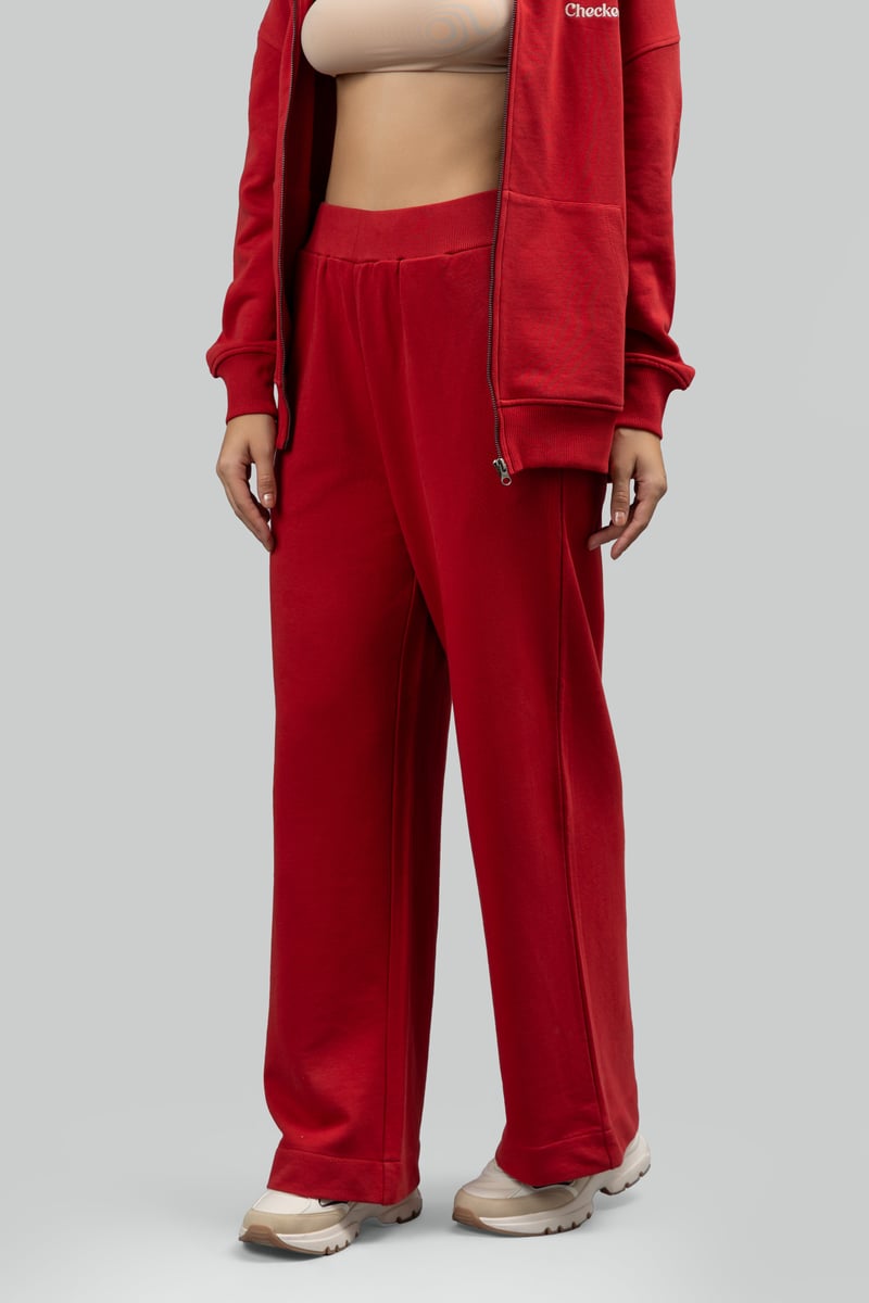 Red Cotton Terry Wide-Leg Lounge Trackpants